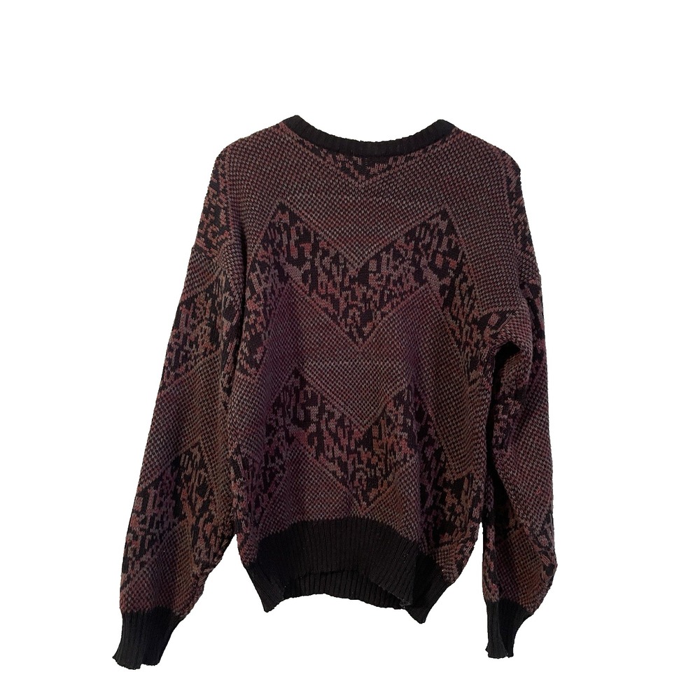 Vintage Barnaby Sweater Mens Medium Maroon and Black Chevron Crewneck 80s